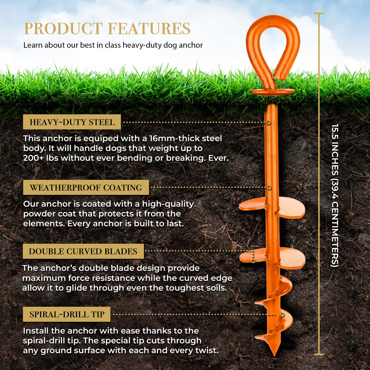Dog Tie Out Stake - Orange