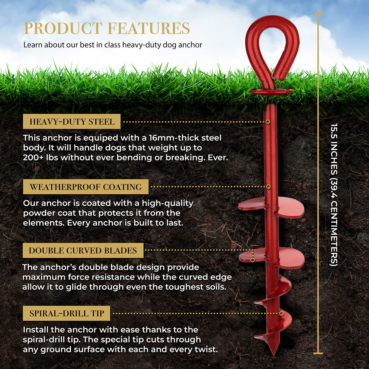 Dog Tie Out Stake - Red